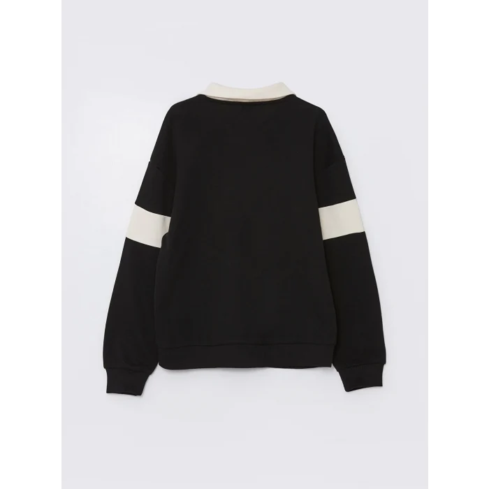 LCW Kids Siyah Polo Yaka Kız Çocuk Sweatshirt ve Pantolon