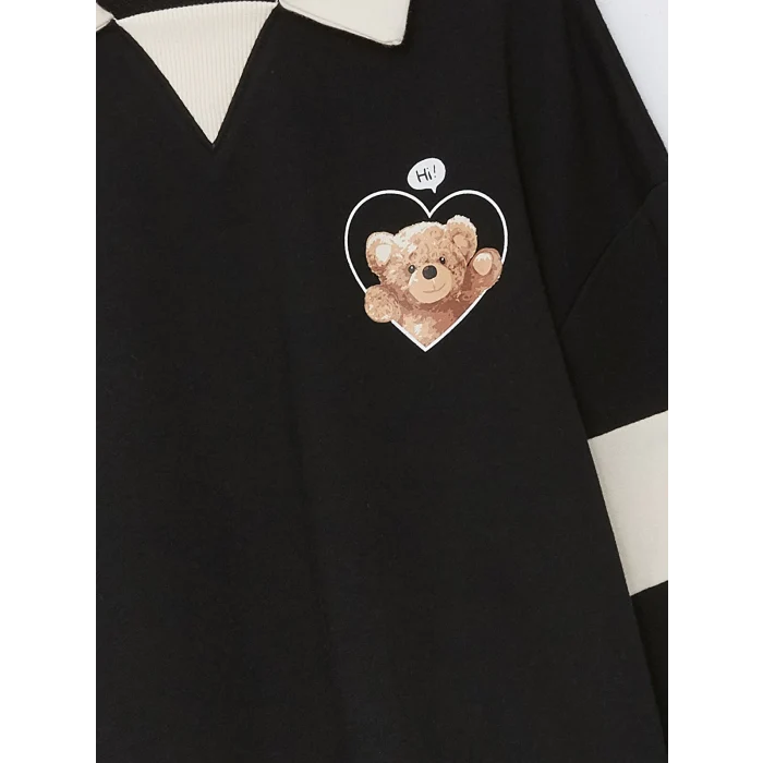 LCW Kids Siyah Polo Yaka Kız Çocuk Sweatshirt ve Pantolon