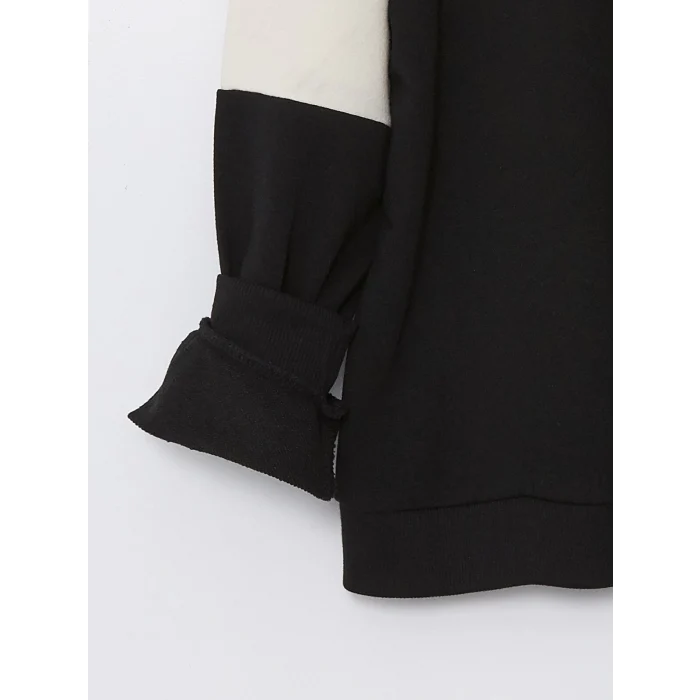 LCW Kids Siyah Polo Yaka Kız Çocuk Sweatshirt ve Pantolon