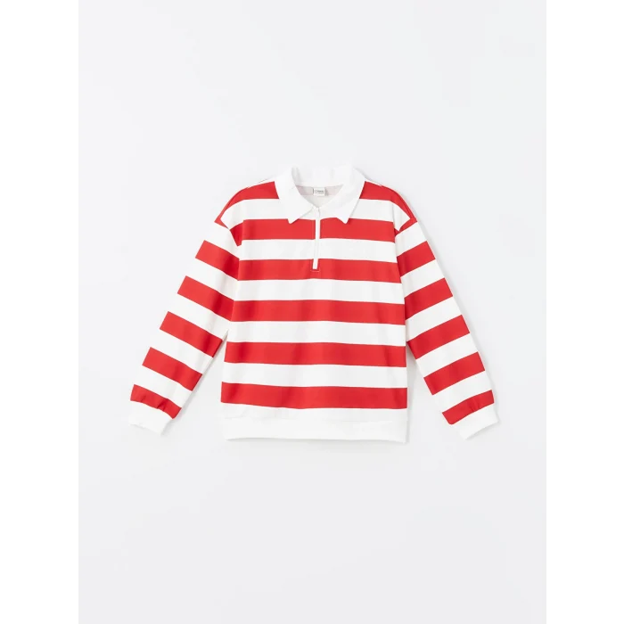 LCW Kids Kirmizi Polo Yaka Kız Çocuk Kalın Sweatshirt
