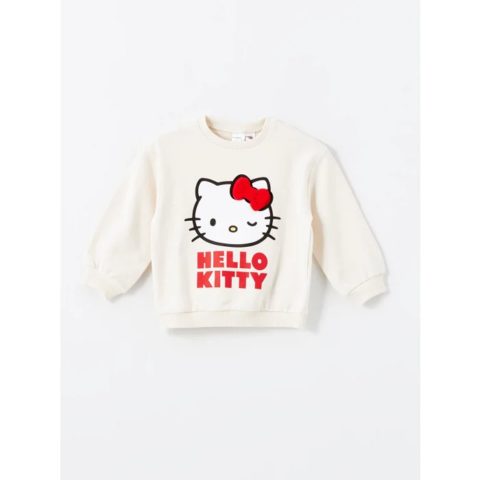 LCW Kids Ekru Bisiklet Yaka Baskılı Kız Çocuk Sweatshirt ve Pantolon 2li Takım