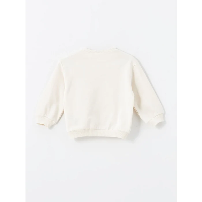 LCW Kids Ekru Bisiklet Yaka Baskılı Kız Çocuk Sweatshirt ve Pantolon 2li Takım