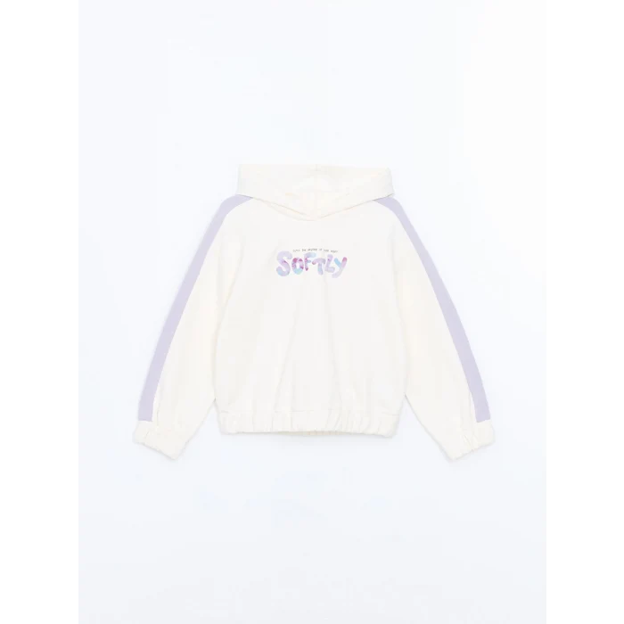 LCW Kids Ekru Kapüşonlu Kız Çocuk Kalın Sweatshirt