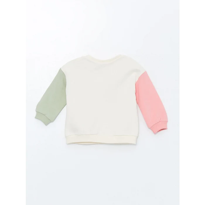 LCW baby Ekru Bisiklet Yaka Baskılı Kız Bebek Sweatshirt ve Tayt 2li Takım