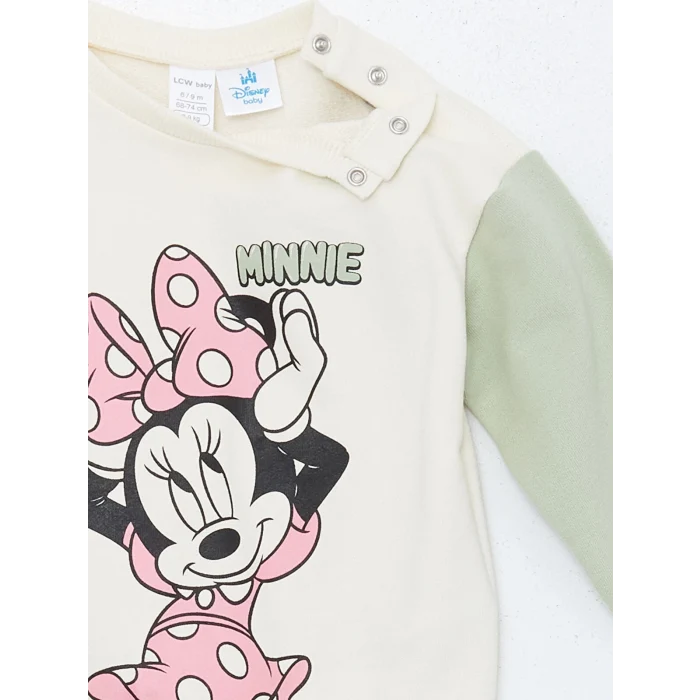 LCW baby Ekru Bisiklet Yaka Baskılı Kız Bebek Sweatshirt ve Tayt 2li Takım