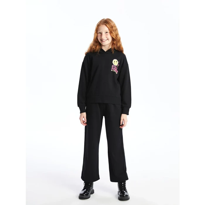 LCW Kids Siyah Kapüşonlu Kız Çocuk Eşofman Takım