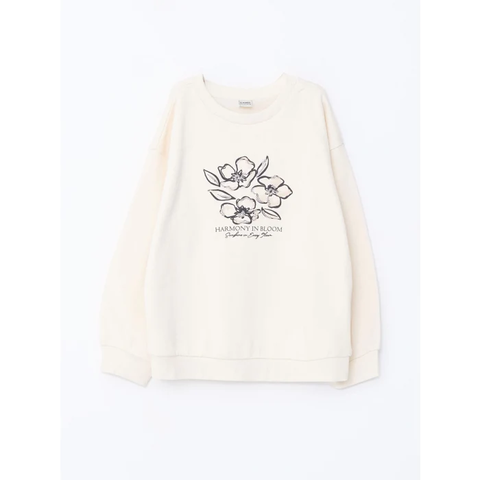 LCW Kids Bej Bisiklet Yaka Kız Çocuk Kalın Sweatshirt ve Tayt