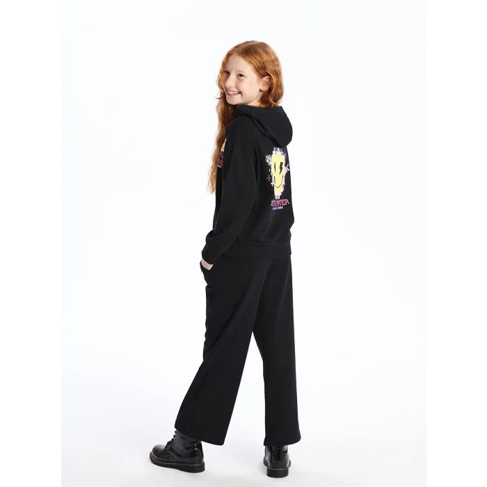 LCW Kids Siyah Kapüşonlu Kız Çocuk Eşofman Takım