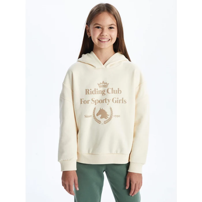 LCW Kids Bej Kapüşonlu Kız Çocuk Kalın Sweatshirt
