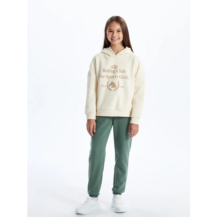 LCW Kids Bej Kapüşonlu Kız Çocuk Kalın Sweatshirt