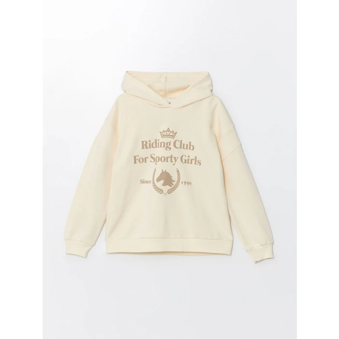 LCW Kids Bej Kapüşonlu Kız Çocuk Kalın Sweatshirt