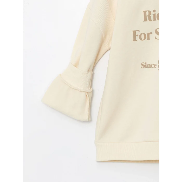 LCW Kids Bej Kapüşonlu Kız Çocuk Kalın Sweatshirt