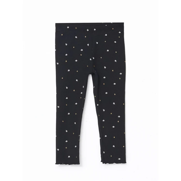 LCW Kids Siyah Bisiklet Yaka Baskılı Kız Çocuk Bluz ve Tayt 2li Takım