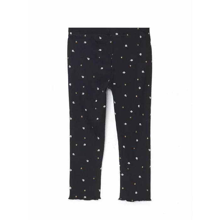 LCW Kids Siyah Bisiklet Yaka Baskılı Kız Çocuk Bluz ve Tayt 2li Takım