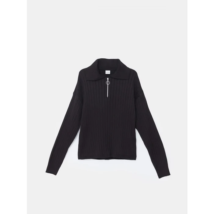 LCW Kids Siyah Polo Yaka Kız Çocuk Kazak ve Pantolon