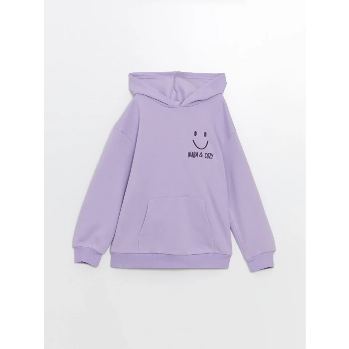 LCW Kids Lila Kapüşonlu Kız Çocuk Kalın Sweatshirt