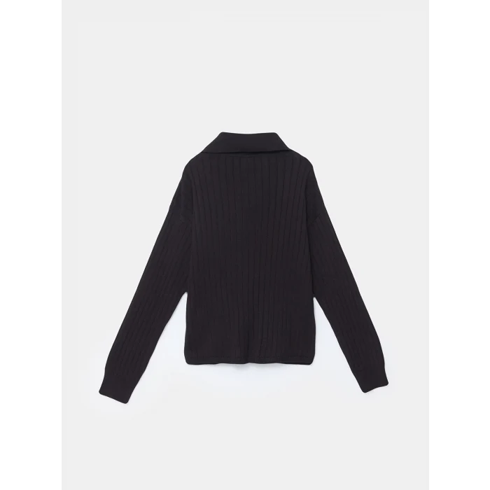 LCW Kids Siyah Polo Yaka Kız Çocuk Kazak ve Pantolon