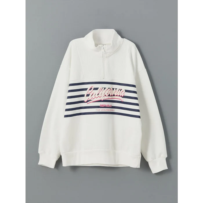 LCW Kids Ekru Dik Yaka Kız Çocuk Sweatshirt