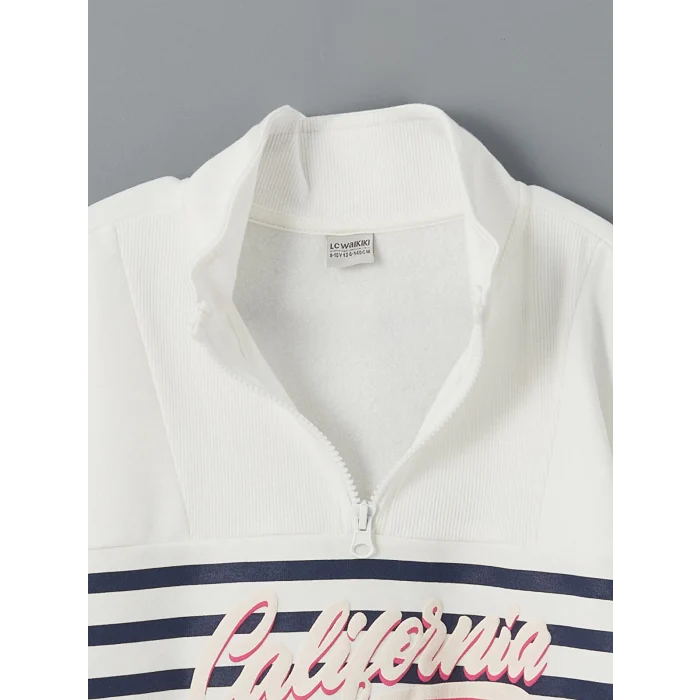 LCW Kids Ekru Dik Yaka Kız Çocuk Sweatshirt