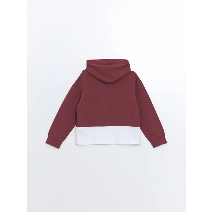 LCW Kids Bordo Kapüşonlu Baskılı Kız Çocuk Sweatshirt ve Eşofman Alt 2li Takım