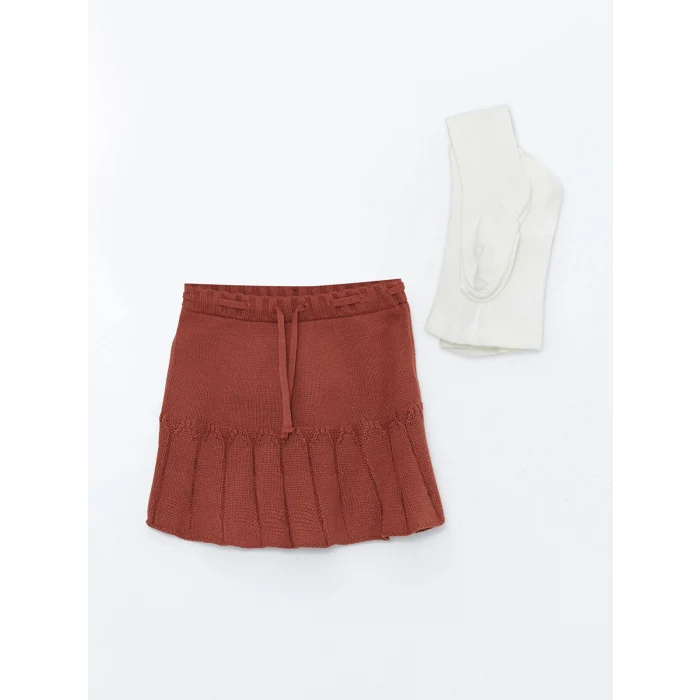 LCW Kids Bej Bisiklet Yaka Uzun Kollu Kız Çocuk Takım 3lü