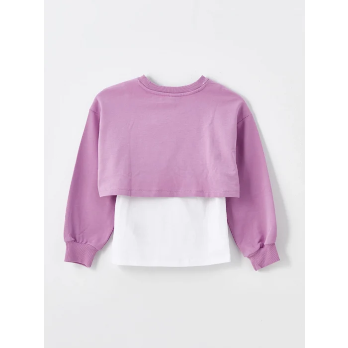 LCW Kids Lila Bisiklet Yaka Baskılı Uzun Kollu Kız Çocuk Sweatshirt