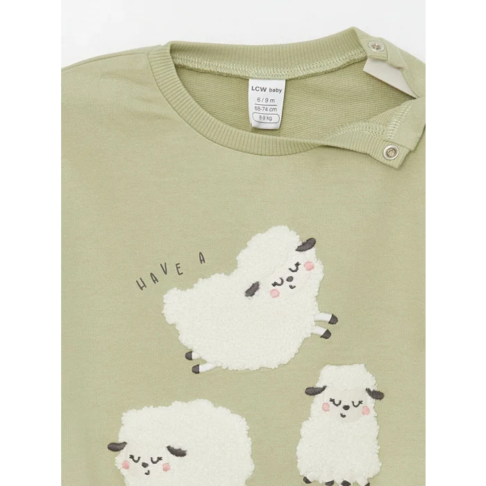 LCW baby Yeşil Bisiklet Yaka Uzun Kollu Baskılı Kız Bebek Sweatshirt ve Tayt 2li Takım