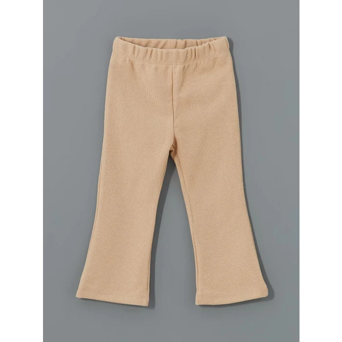 LCW Kids Bej Bisiklet Yaka Nakışlı Uzun Kollu Kız Çocuk Sweatshirt ve Tayt