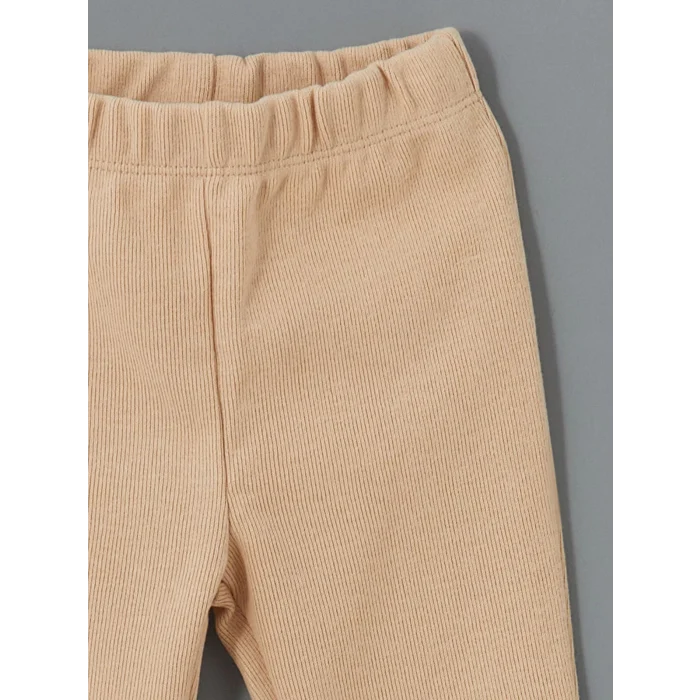 LCW Kids Bej Bisiklet Yaka Nakışlı Uzun Kollu Kız Çocuk Sweatshirt ve Tayt