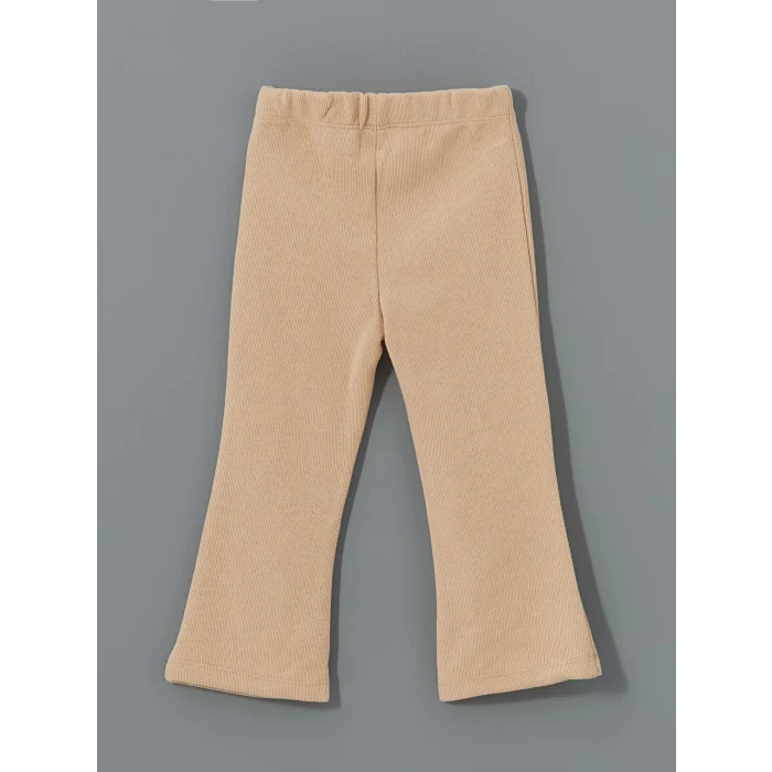 LCW Kids Bej Bisiklet Yaka Nakışlı Uzun Kollu Kız Çocuk Sweatshirt ve Tayt