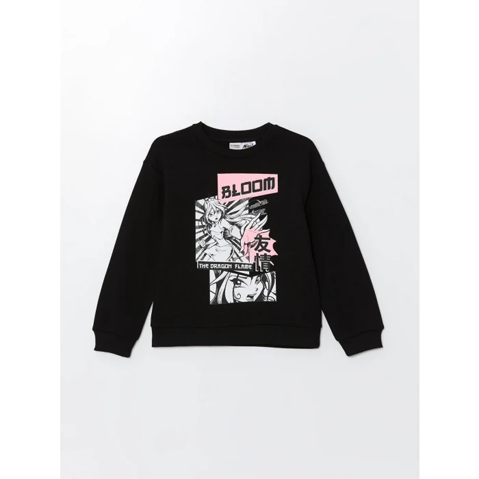 LCW Kids Siyah Baskılı Kız Çocuk Kalın Sweatshirt