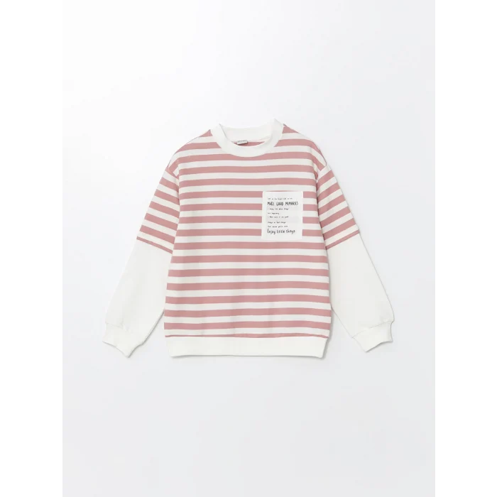 LCW Kids Pembe Bisiklet Yaka Kız Çocuk Kalın Sweatshirt