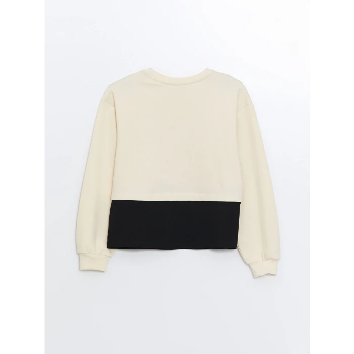 LCW Kids Bej Bisiklet Yaka Ayı Teddy Baskılı Kız Çocuk Sweatshirt ve Şort Etek