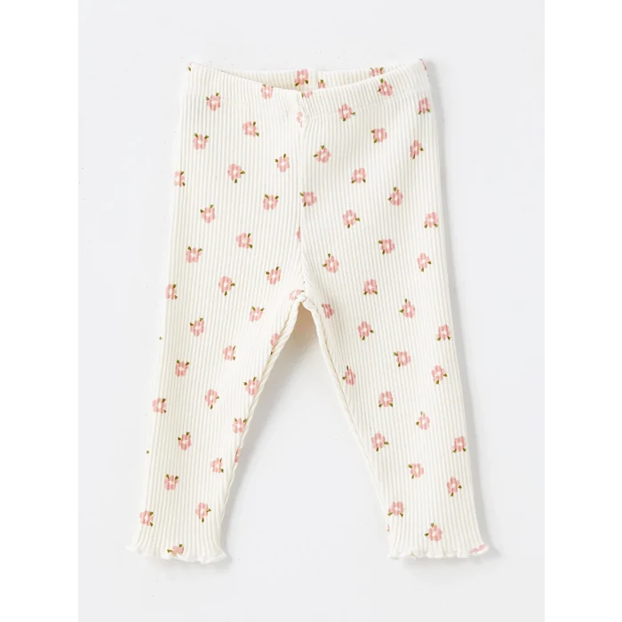 LCW baby Pembe Bisiklet Yaka Uzun Kollu Nakışlı Kız Bebek Bluz ve Tayt Pantolon 2li Takım