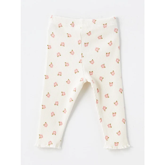 LCW baby Pembe Bisiklet Yaka Uzun Kollu Nakışlı Kız Bebek Bluz ve Tayt Pantolon 2li Takım