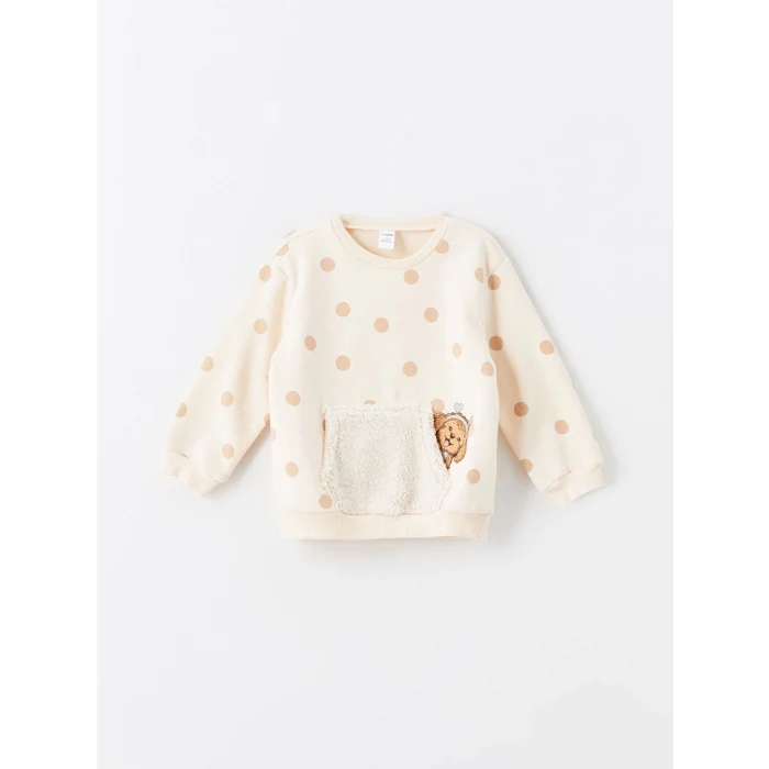 LCW Kids Ekru Bisiklet Yaka Uzun Kollu Baskılı Kız Çocuk Sweatshirt 2li