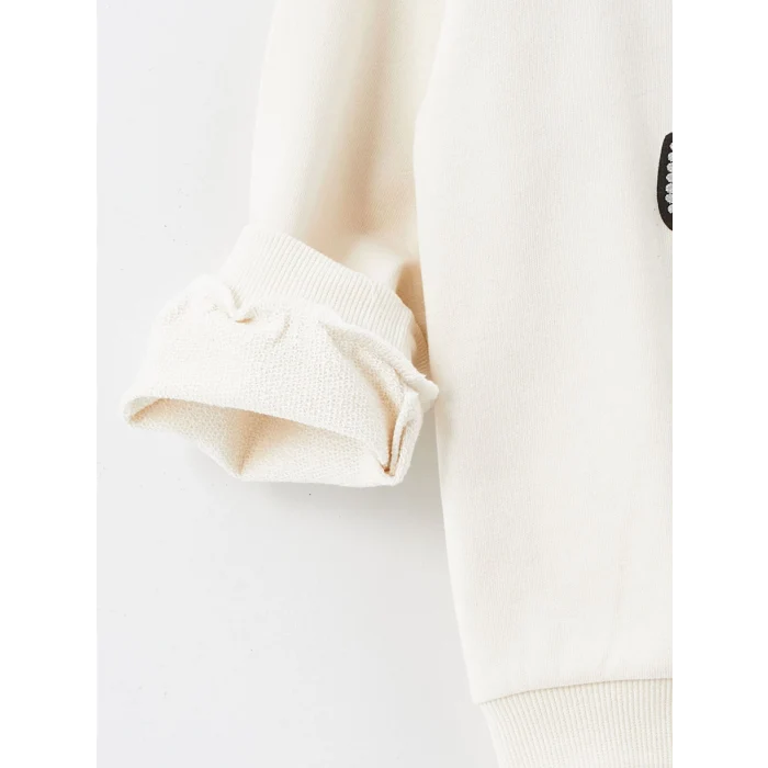 LCW Kids Ekru Bisiklet Yaka Uzun Kollu Baskılı Kız Çocuk Sweatshirt ve Tayt 2li Takım