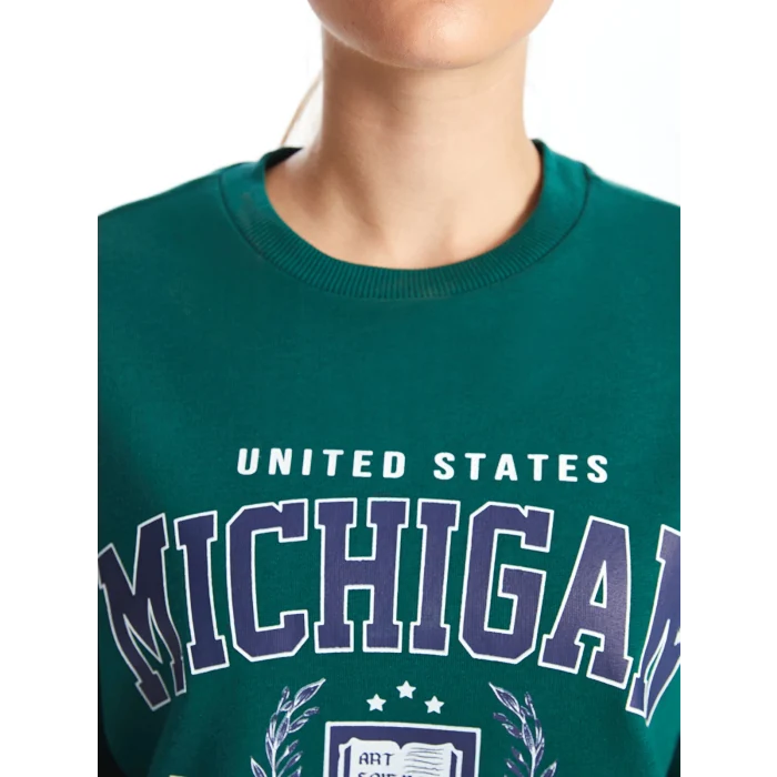 XSIDE Yeşil Bisiklet Yaka Baskılı Oversize Kadın Sweatshirt