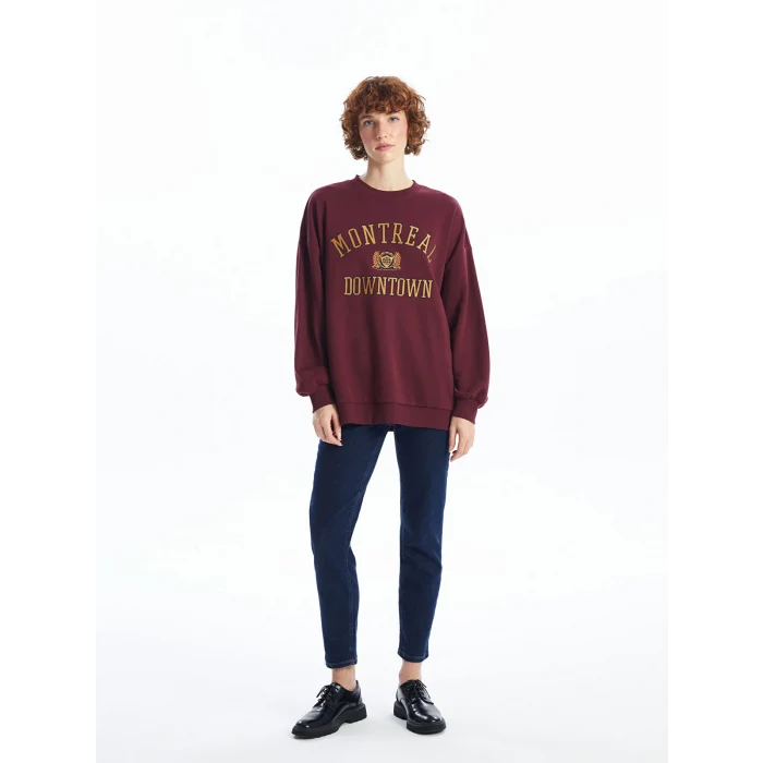 LCW Vision Bordo Bisiklet Yaka Nakışlı Uzun Kollu Kadın Sweatshirt