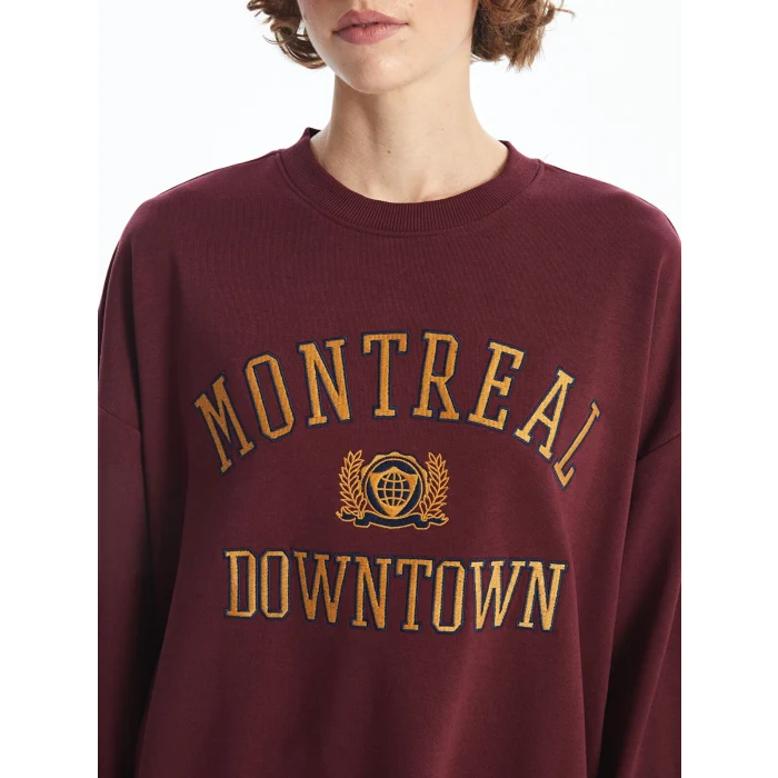 LCW Vision Bordo Bisiklet Yaka Nakışlı Uzun Kollu Kadın Sweatshirt