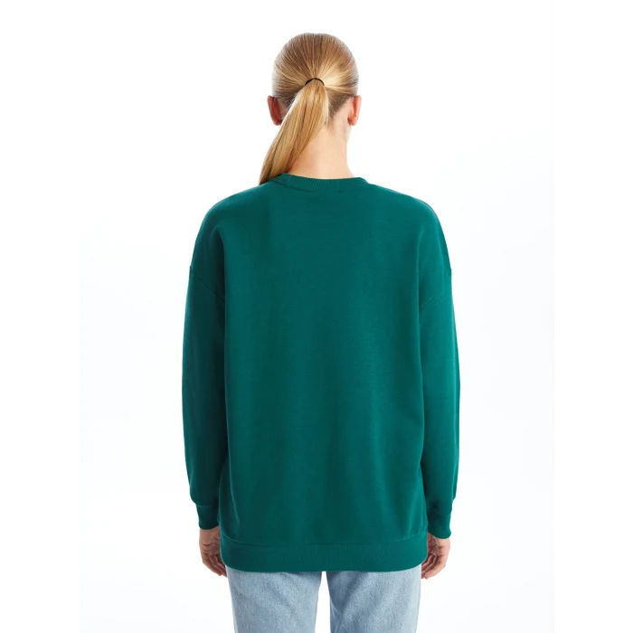 XSIDE Yeşil Bisiklet Yaka Baskılı Oversize Kadın Sweatshirt