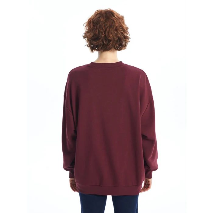 LCW Vision Bordo Bisiklet Yaka Nakışlı Uzun Kollu Kadın Sweatshirt