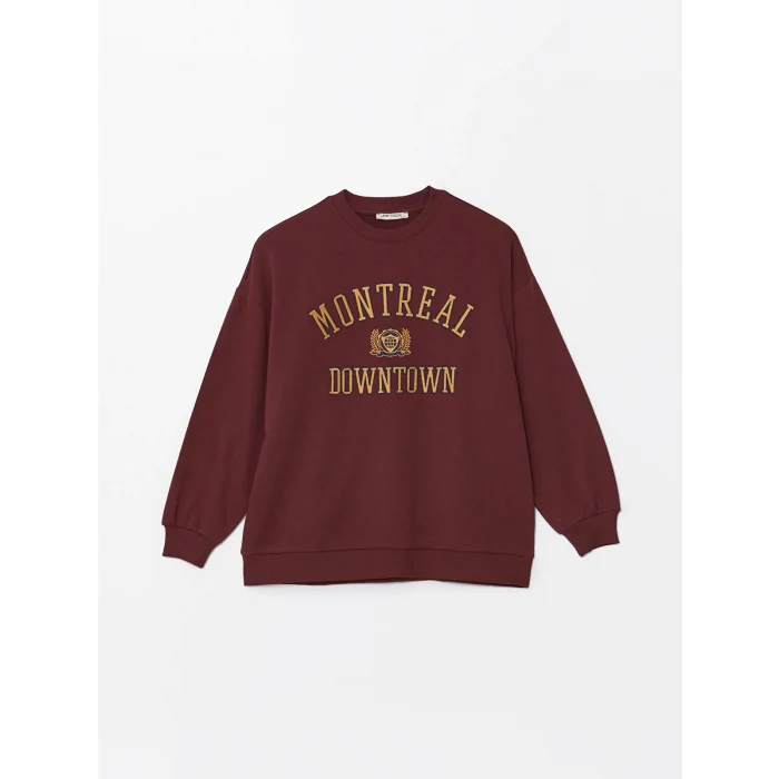 LCW Vision Bordo Bisiklet Yaka Nakışlı Uzun Kollu Kadın Sweatshirt