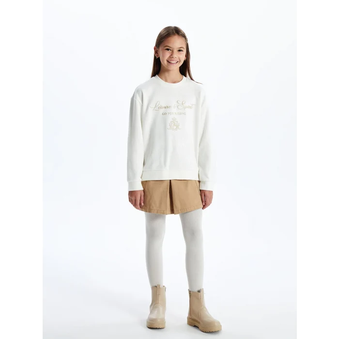 LCW Kids Ekru Bisiklet Yaka Kız Çocuk Kalın Sweatshirt