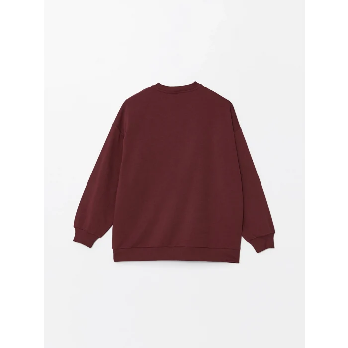 LCW Vision Bordo Bisiklet Yaka Nakışlı Uzun Kollu Kadın Sweatshirt