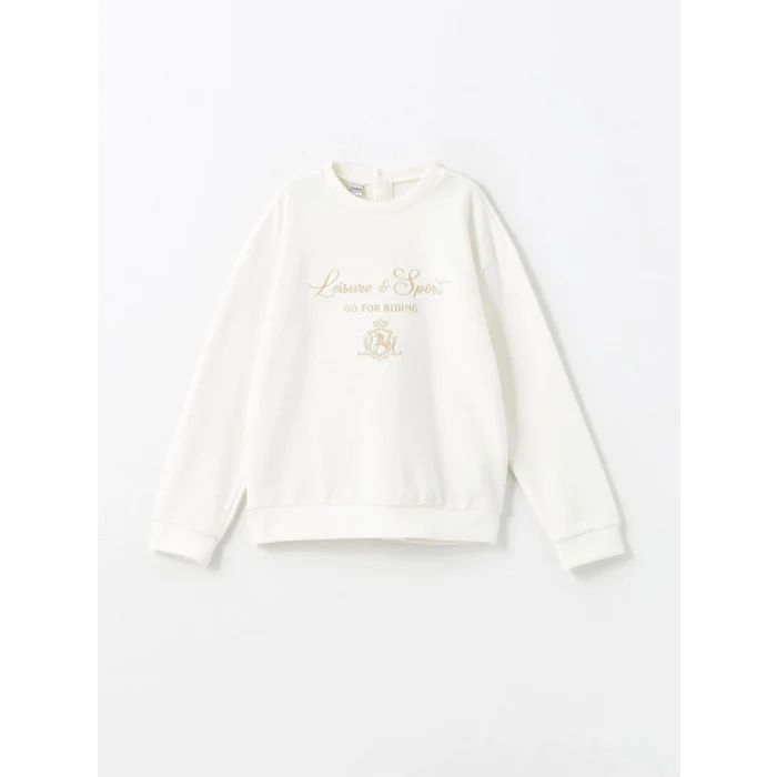 LCW Kids Ekru Bisiklet Yaka Kız Çocuk Kalın Sweatshirt