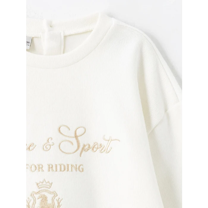 LCW Kids Ekru Bisiklet Yaka Kız Çocuk Kalın Sweatshirt