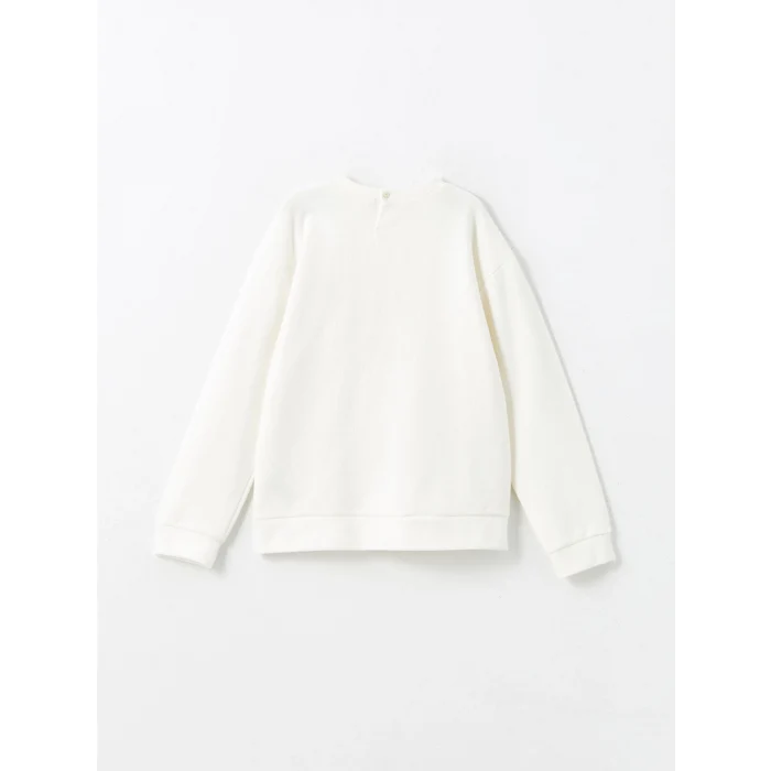LCW Kids Ekru Bisiklet Yaka Kız Çocuk Kalın Sweatshirt