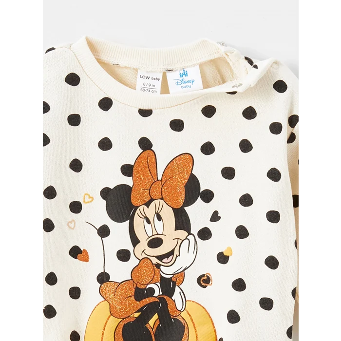 LCW baby Siyah H12 Bisiklet Yaka Baskılı Kız Bebek Sweatshirt ve Tayt 2li Takım