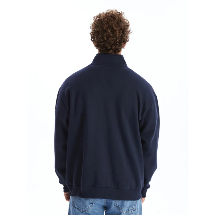 XSIDE Lacivert Dik Yaka Uzun Kollu Baskılı Erkek Kalın Sweatshirt